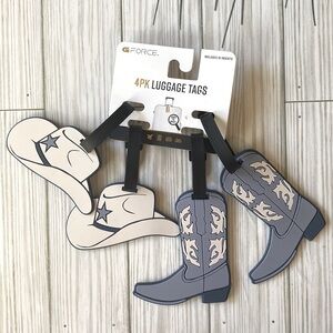 G FORCE Set of 4 Western Cowboy Cowgirl Boots and Hats Luggage Tags